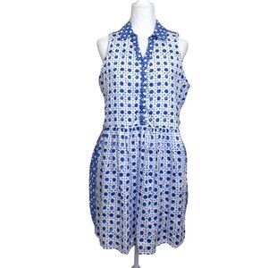 Vineyard Vines Womens Dress Sleeveless Linen Blue White Button Front Size 10